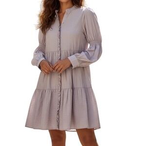 Y.A.S Yasluisa Long Sleeve Shirt Dress Ruffle Tiered Lilac Marble Women Sz UK 8‎